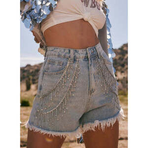 12th Tribe Love Thing Denim Rhinestone Shorts Size M